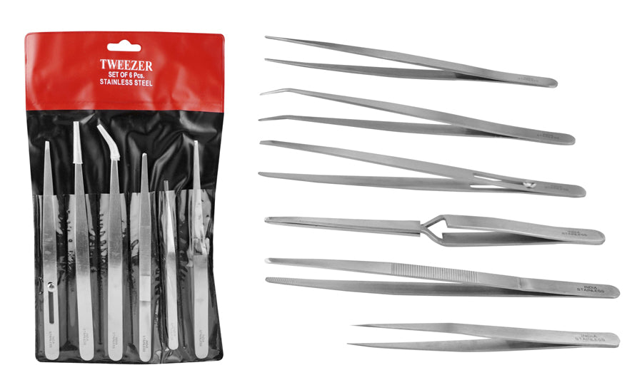 6 Piece Hobby Flat Bent Nose Gem Precision Locking Clamp Tweezer Fish Tool Set Kit