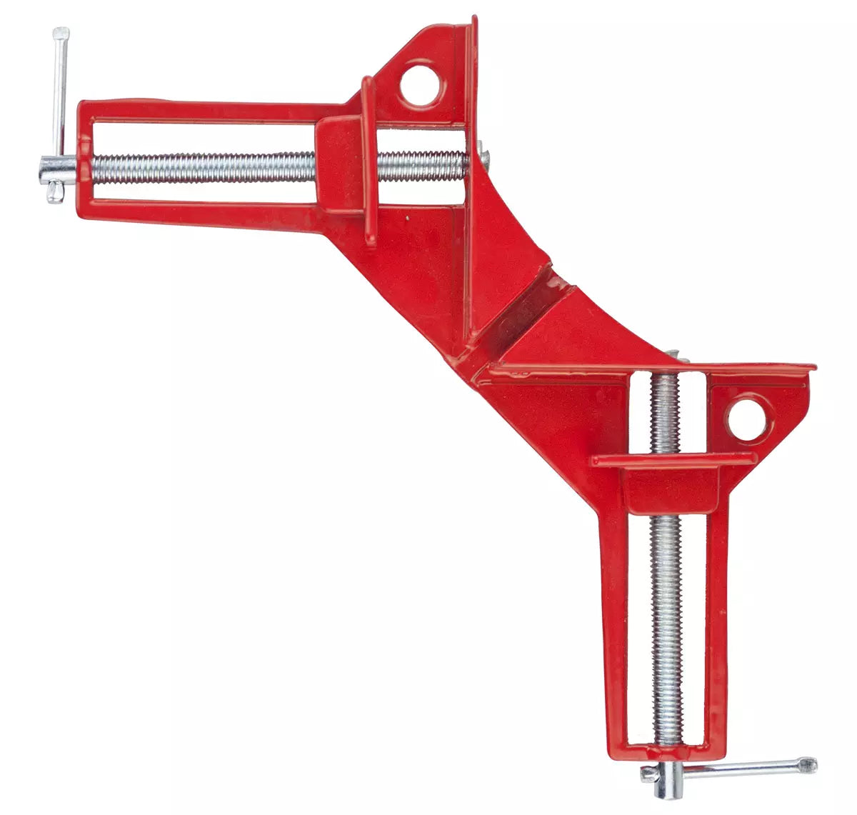 Red metal clamp on a white background