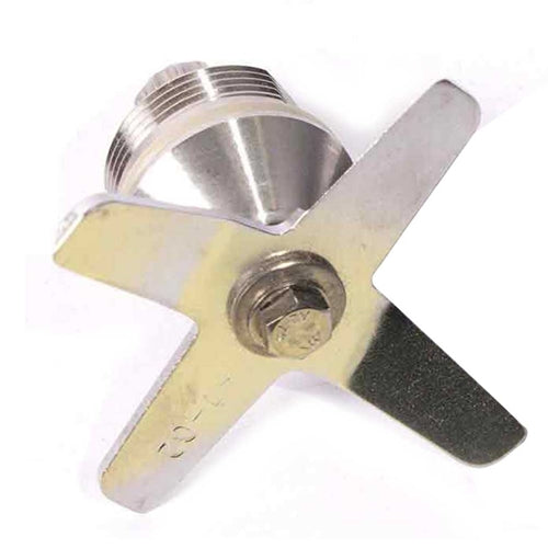 A stainless steel cross-shaped faucet shutoff valve with a threaded male connection on top, shown on a plain white background.