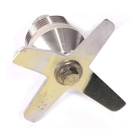 A stainless steel cross-shaped faucet shutoff valve with a threaded male connection on top, shown on a plain white background.