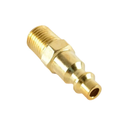 A brass male adapter fitting with a hexagonal body and threaded connection, shown on a plain white background.