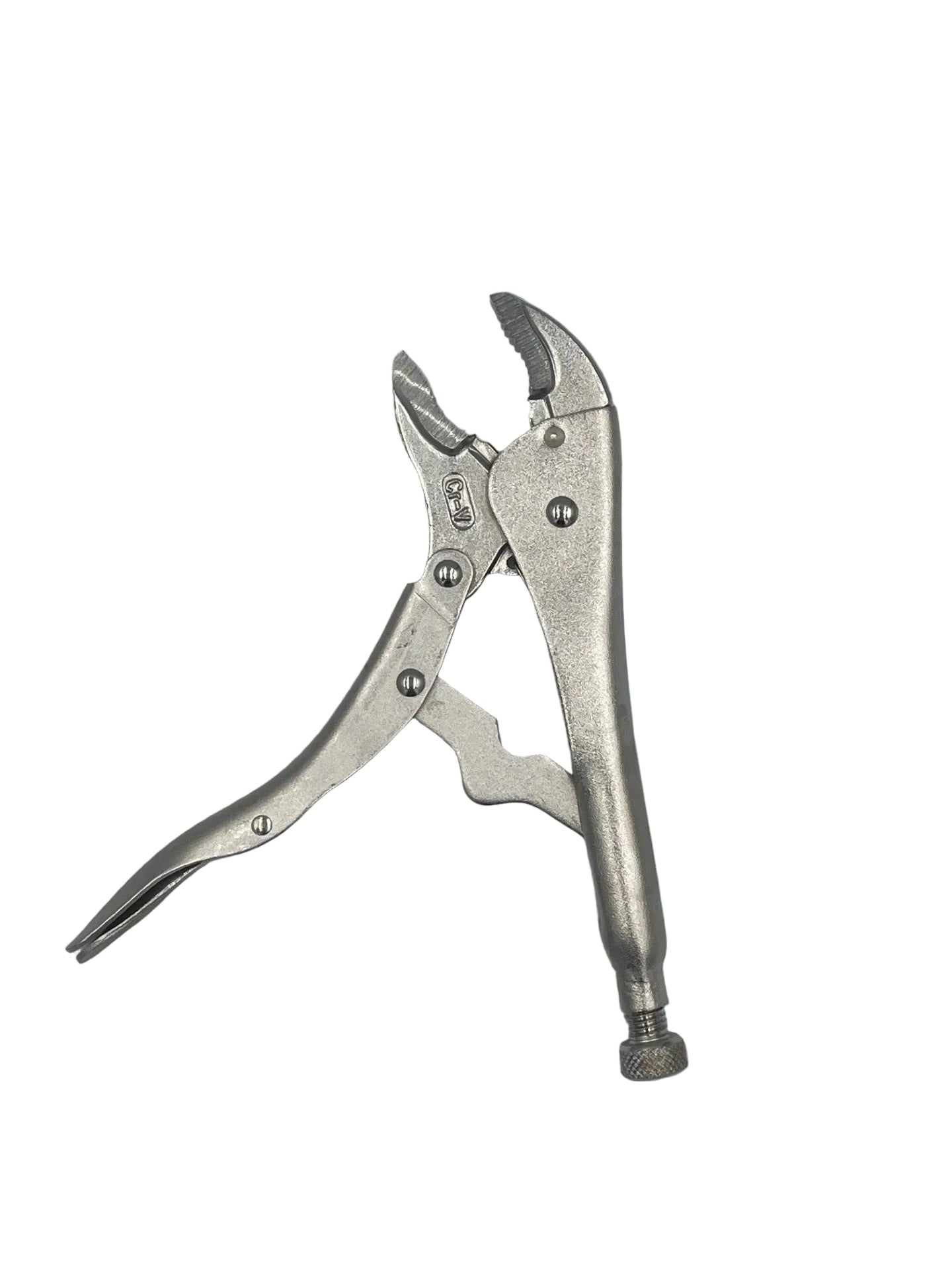A single metal locking pliers tool photographed on a plain light gray background.