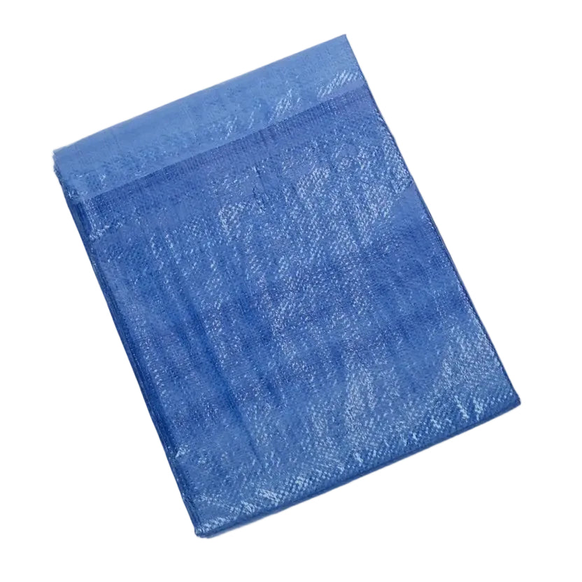 A folded blue woven tarp or plastic sheet with a textured mesh pattern, displayed diagonally on a plain white background. A small 'AK Electronics' brand logo is visible in the bottom-left corner.