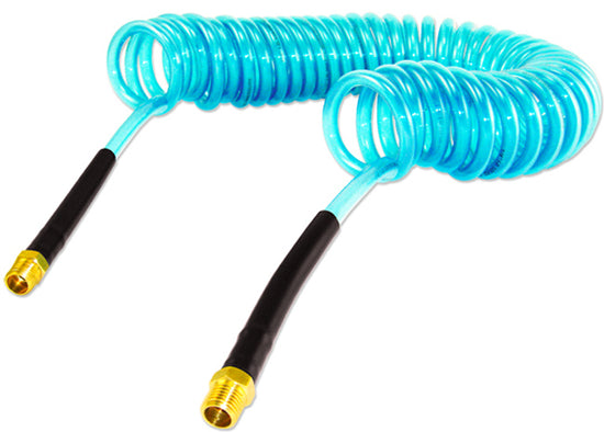 HR74-050 1/4" 50 ft w/1/4" NPT Solid Fittings, Braided Clear-Blue Recoil PU Hose - JABETC