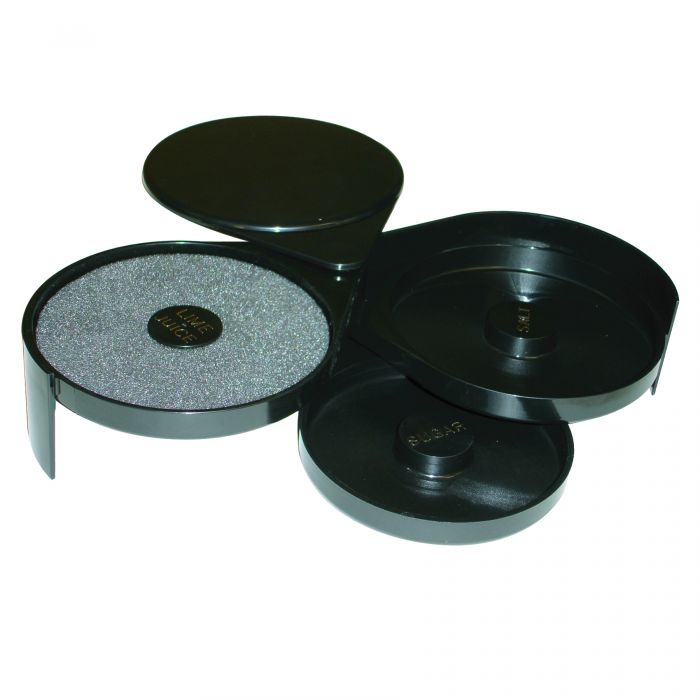 Set of black circular filters on a white background