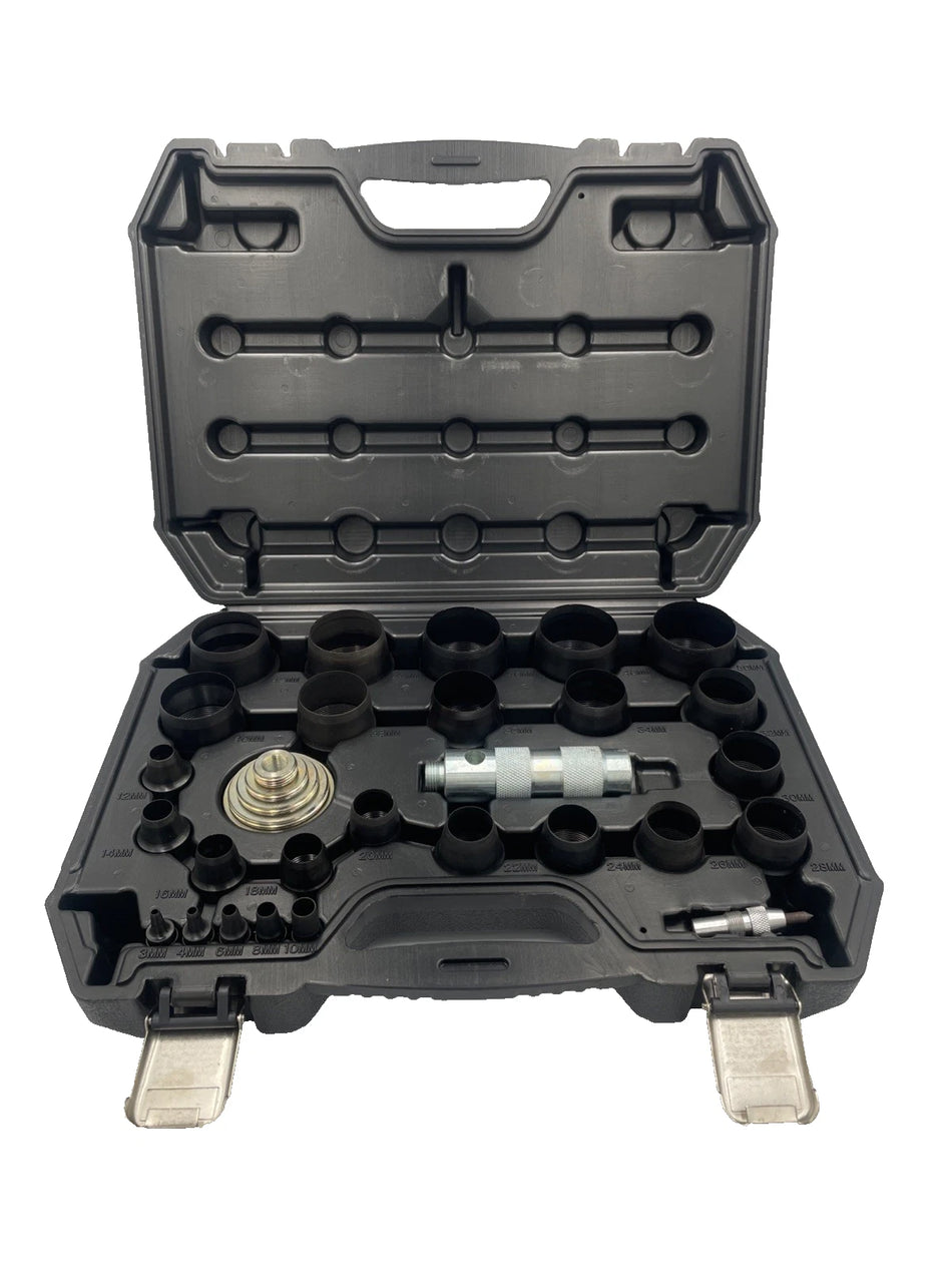 27PC Large Hand Hollow Hole Punch Set Kit for Gasket Leather Punching Steel Die Tool