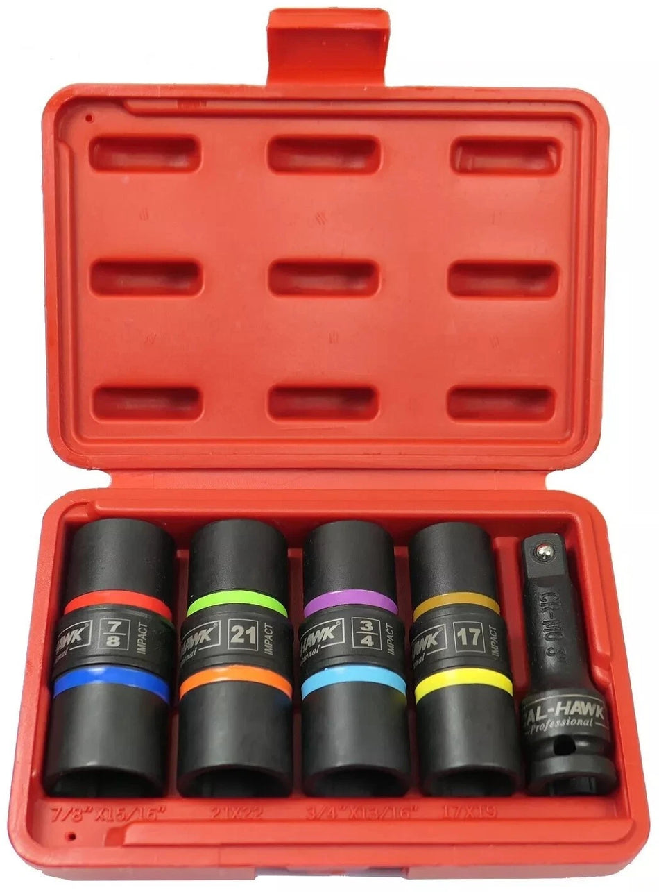 5 Pc 1/2" dr. Thin Wall Flip Impact Socket Set Wheel Lug Nut Automotive