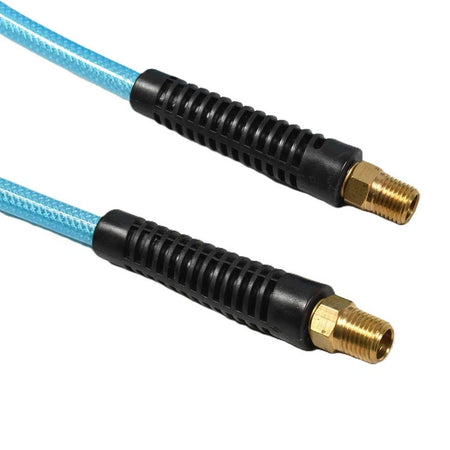 HR74-050 1/4" 50 ft w/1/4" NPT Solid Fittings, Braided Clear-Blue Recoil PU Hose - JABETC