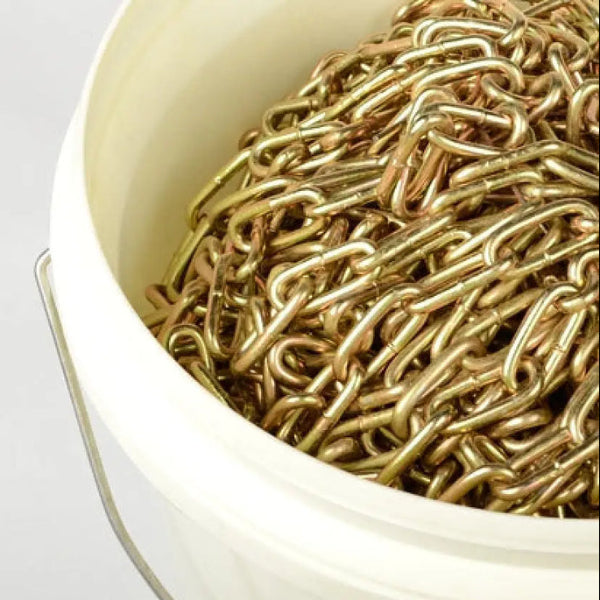 Gold chain links in a white container with ATE Protools USA logo.