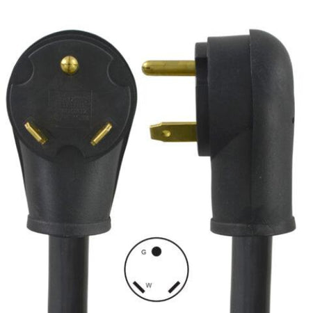 Black electrical plug with gold contacts on a white background