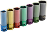 1/2" Drive Impact Wheel Rim Socket Set with Protective Sleeves, 7 Piece Set Metric (17mm - 27mm)