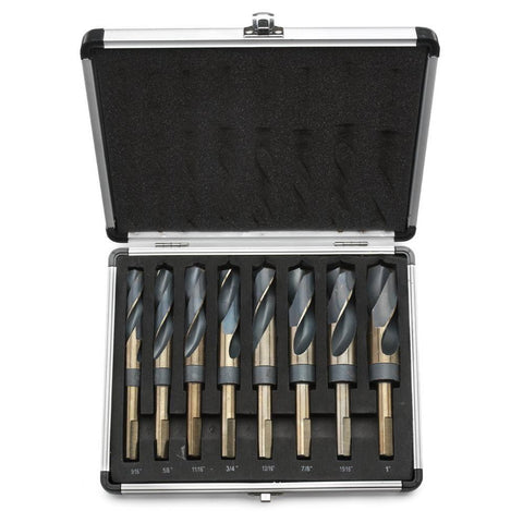 8 Piece Large Size Sized Steel Metal Silver and Deming Tool Drill Bit Set Demming - tool