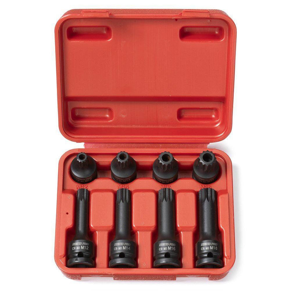 8 Piece 1/2" Drive Xzn Triple Square Spline Tamperproof Socket Wrench Tool Set - tool