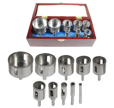10 Piece Diamond Large Hole Saw Drill Bit Kit for Ceramic Tile Cutting Holesaw - tool