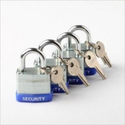 4 Piece Pack of Small Laminated Pad Lock 30mm Size Padlock Security Set - tool