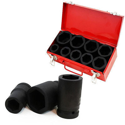 10 Piece 1" Big Axle Drive Impact Shallow Socket Wrench Nut Set - tool