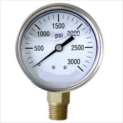 Oil Liquid Filled Air Pressure Gage 1/4" NPT Bottom Mount Gauge- 3000 Psi Gas - tool