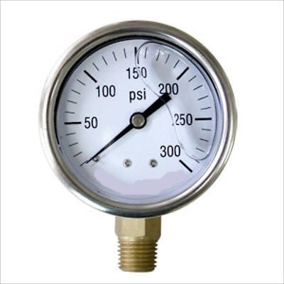 Oil Liquid Filled Air Pressure Gage 1/4" NPT Bottom Mount Gauge- 300 Psi Gas - tool