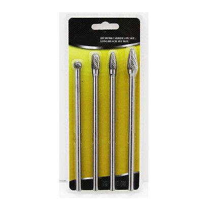 4 Piece Long Deep Reach Solid Carbide Rotary File Burr Tool Set for Die Grinder - tool