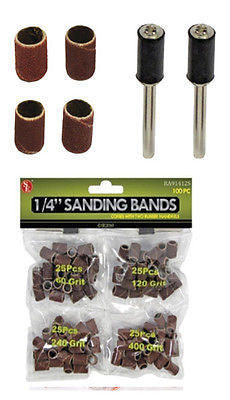 102 Piece Sanding Sander Bands Drums 1/4" Round Mixed Grits for Dremel Rotary Tools - tool