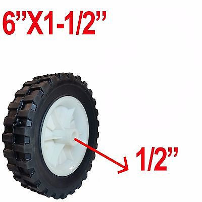 Replacement 6" x 1-1/2" Plastic Rim Wheel Tire for Lawnmower or Cart - tool