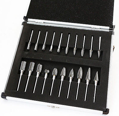 20 Piece Double Cut Carbide Rotary Tool File Bit Burr Set Steel Cutting - tool