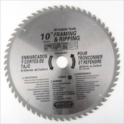 10" 60 Tooth Carbide Tip Wood Tipped Circular Round Power Saw Blade - tool