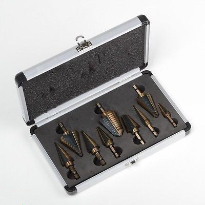 9 Piece Variable Multi Step Down Drill Bit Unibit Tool Uni Stepped Size Metal Bit - tool