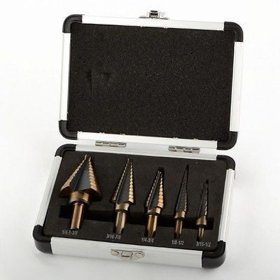 5 Piece Variable Multi Step Down Drill Bit Unibit Tool Uni Stepped Size Metal Bit - tool