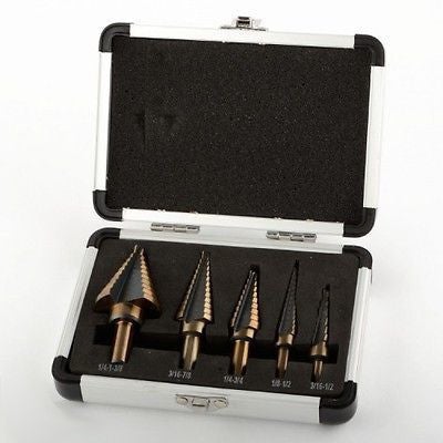 5 Piece Variable Multi Step Down Drill Bit Unibit Tool Uni Stepped Size Metal Bit - tool