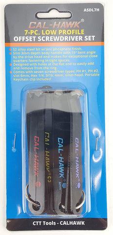 7 Pc Low Profile Offset Screwdriver Set - Philips, Flat, Hex with Ring Holders