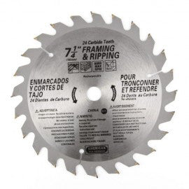 7 1/4" 24 Tooth Carbide Circular Saw Blade - tool