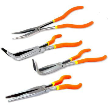4 Piece Long Needle Nose Bent Plier Mechanics Tool Set - tool