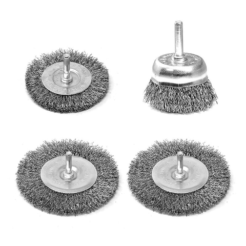 4PCs Wire Wheel for Grinder and Drill - Steel Wire Brush Set with Flat and Cup
