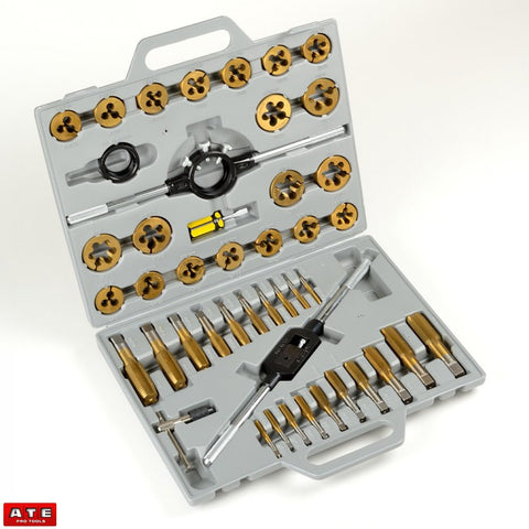 45 Piece Titanium Standard SAE Size Steel Tap & and Die Tool Set Kit