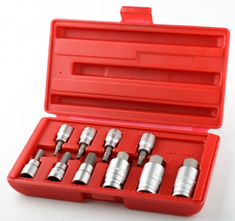 10 Pc Mixed 3/8" And 1/2" Drive Standard Allen Key Socket Set Hex Bit Kit