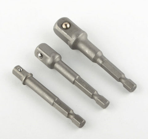 3 Piece Socket Drill Adapter 1/4, 3/8, 1/2 Inch Impact Driver Bit Set Power Drill Adapter