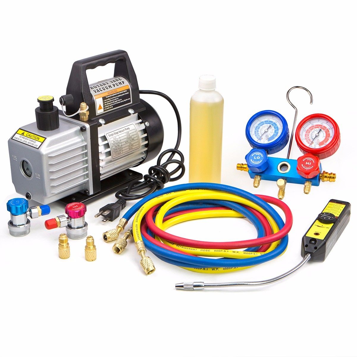 AC Refrigeration Gauge Vacuum Pump Leak Detector Set Kit - tool