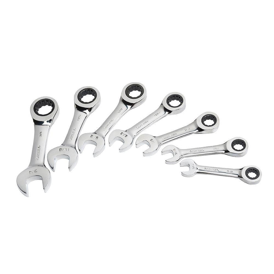 7 Piece Metric Stubby Short Ratcheting Wrench Set - tool