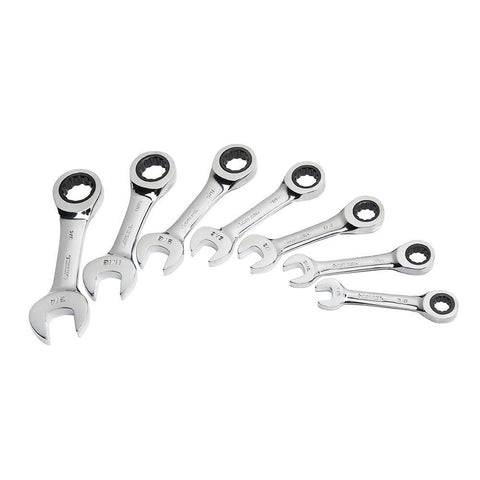 7 Piece SAE Stubby Short Ratcheting Wrench Set - tool