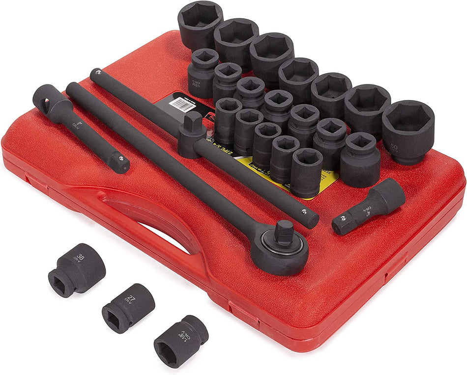 27-Pieces Jumbo Impact Socket Set SAE & Metric MM Combination 3/4" Drive Extension Bar 6-Point Socket with Case