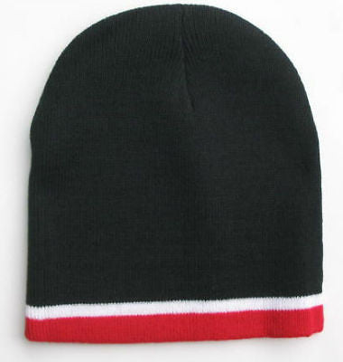 Men's Knitted Black with Red Stripe Beanie Hat Cap - tool