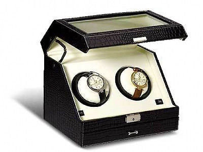 Black Leather Automatic Watch Winding Box - tool