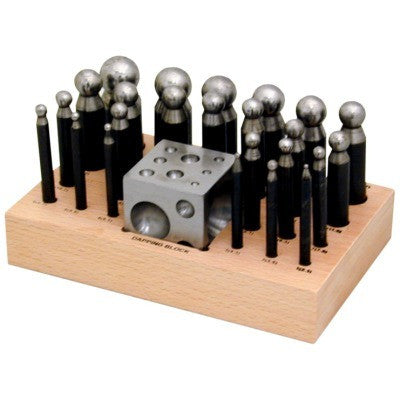 24 Piece Steel Metal Dapping Punch Tool Set Daping Shaping Jeweler's Punch Block - tool