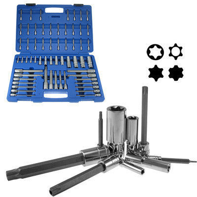 60 Piece Star Tamper Proof Tork Torx Long E Socket Bit Set for Ratchet Wrench Tool - tool