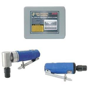 Two Air Die Grinders Angle Straight and 8 Piece Carbide Rotary Burr Tool Set - tool