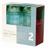 Twin Pack of 12 oz Glass Sugar Parmesan Cheese Flip Top Dispenser Server Shaker - tool