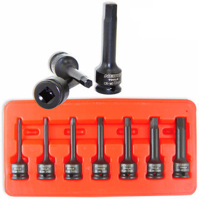 3/8" Drive Black Standard SAE Hex Key Allen Wrench Bit Set for Impact Wrench - tool