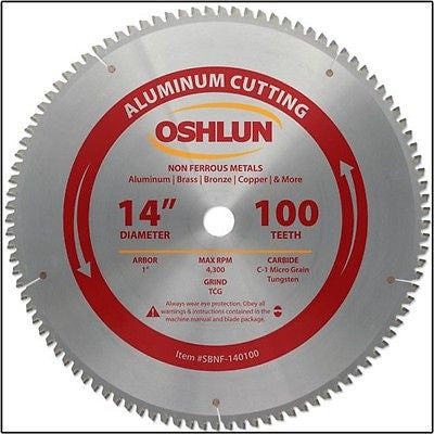 14" 100T Carbide Tip Aluminum Cutting Saw Blade w/ 1" Arbor - tool