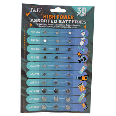 Assortment of Button Cell Batteries AG1 AG3 AG4 AG5 AG12 AG13 Assorted Pack - tool